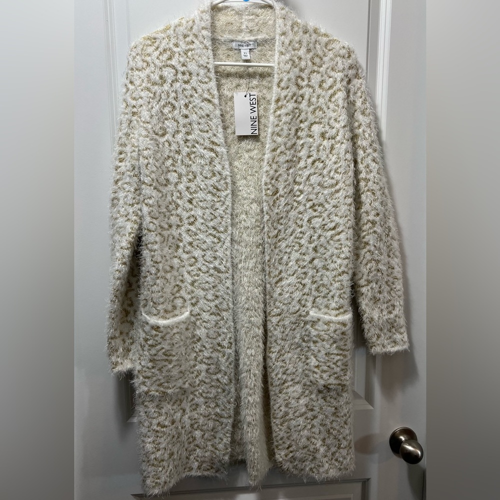 Nine West Cream and Gold Textured Cardigan